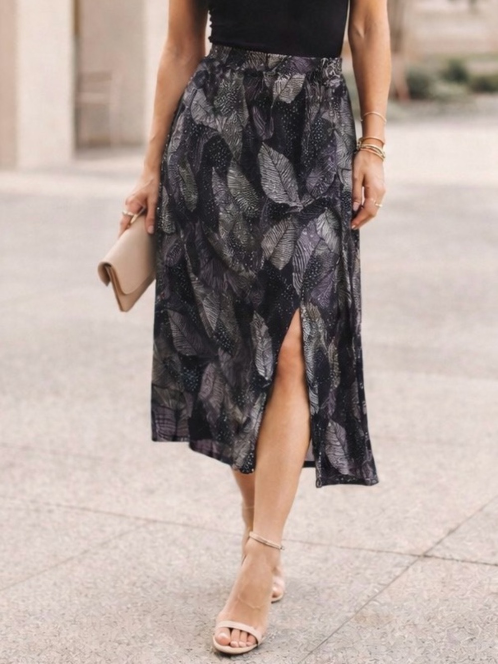 BCBGMAXAZRIA Abstract Print Midi Skirt XS | Side Slit, Draped, Evening